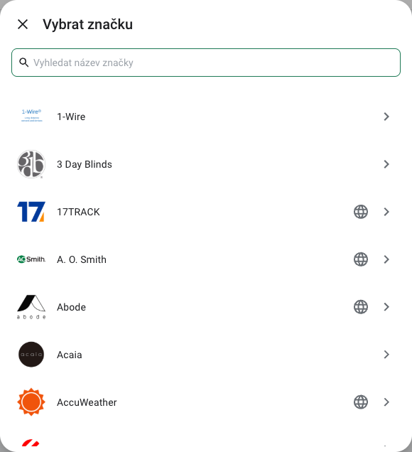 Výběr integrace AccuWeather v RichPear Home