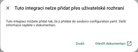 Upozornění, že Actiontec se přidává přes configuration.yaml