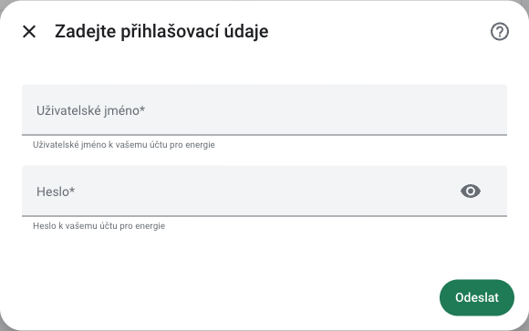 Opower formulář pro uživatelské jméno a heslo