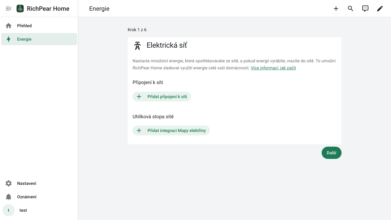Nastavení elektřiny v energetickém dashboardu RichPear Home