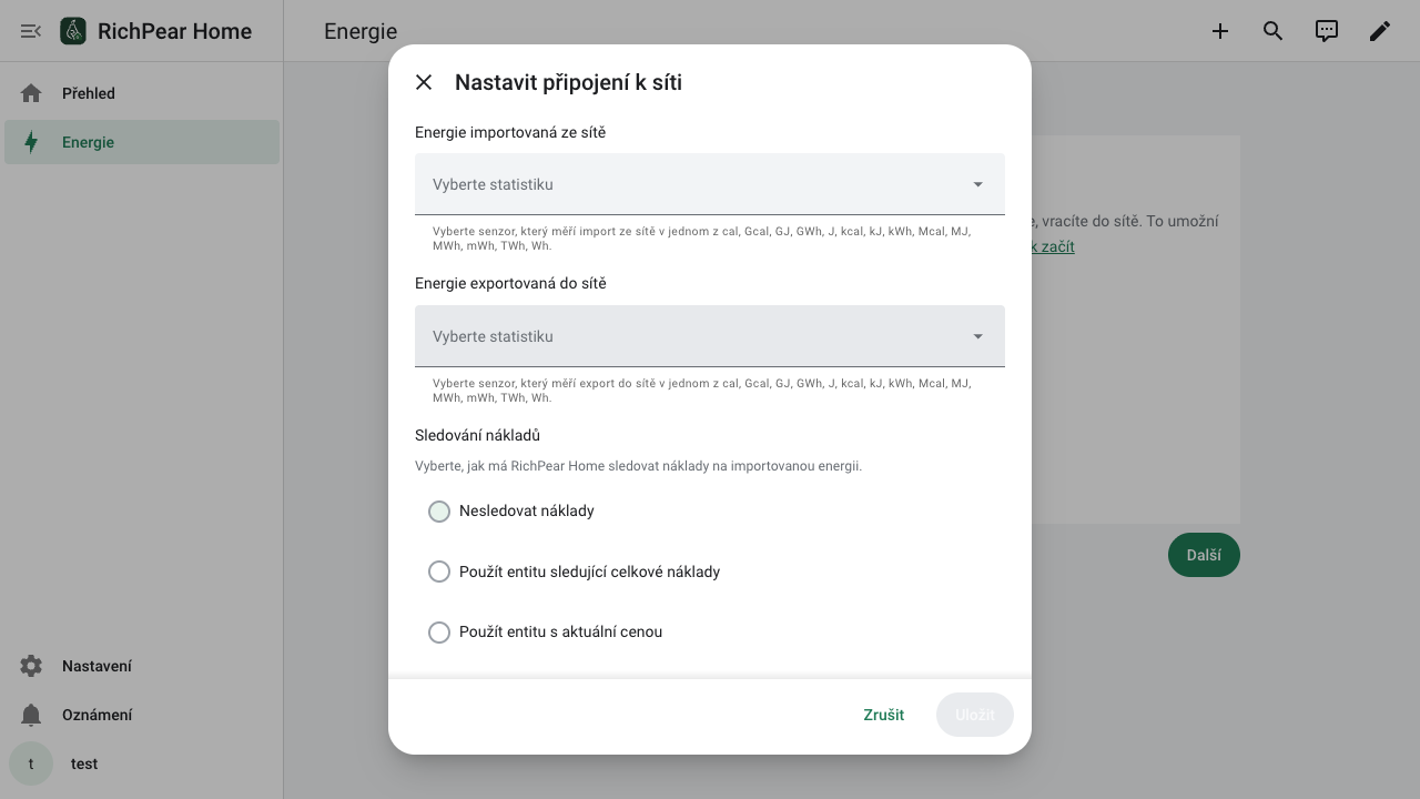 Přehled energetických nastavení v RichPear Home