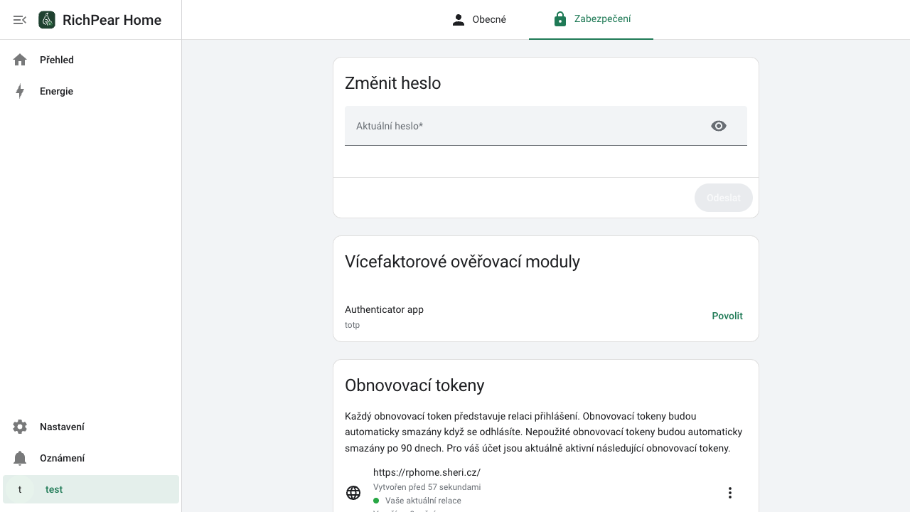 Přihlášení a zabezpečení